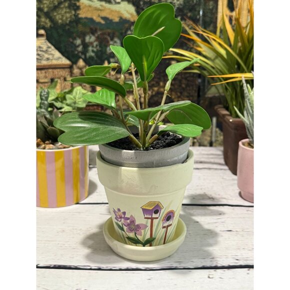 Hand-Painted Ceramic Flower Pot With Saucer - Picture 6 of 11